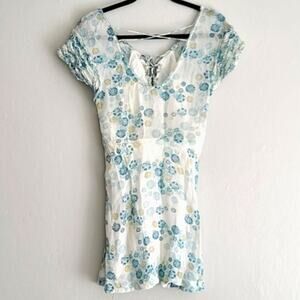 Free People Floral Mini Dress White Blue Size 2 Cottagecore Summer